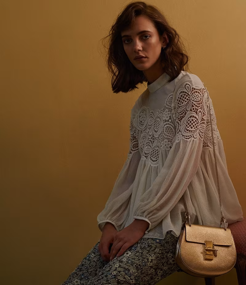 Chloé Lace-Inset Peasant Blouse
