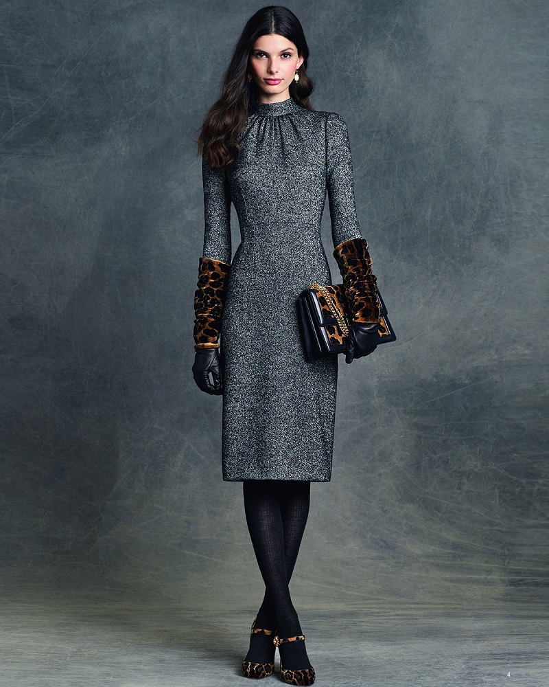 Dolce & Gabbana Long-Sleeve Mock-Neck Sheath Dress
