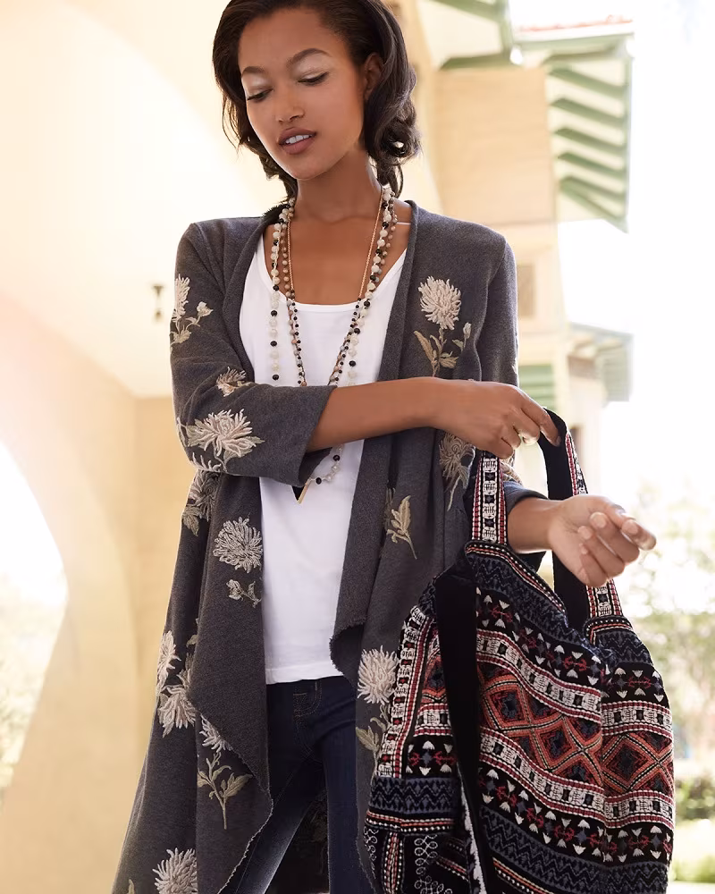 JWLA for Johnny Was Margarit Flower-Embroidered Waist-Tie Cardigan