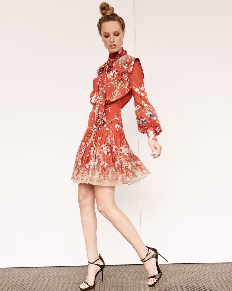 Roberto Cavalli Mock-Neck Pleated-Skirt Dress