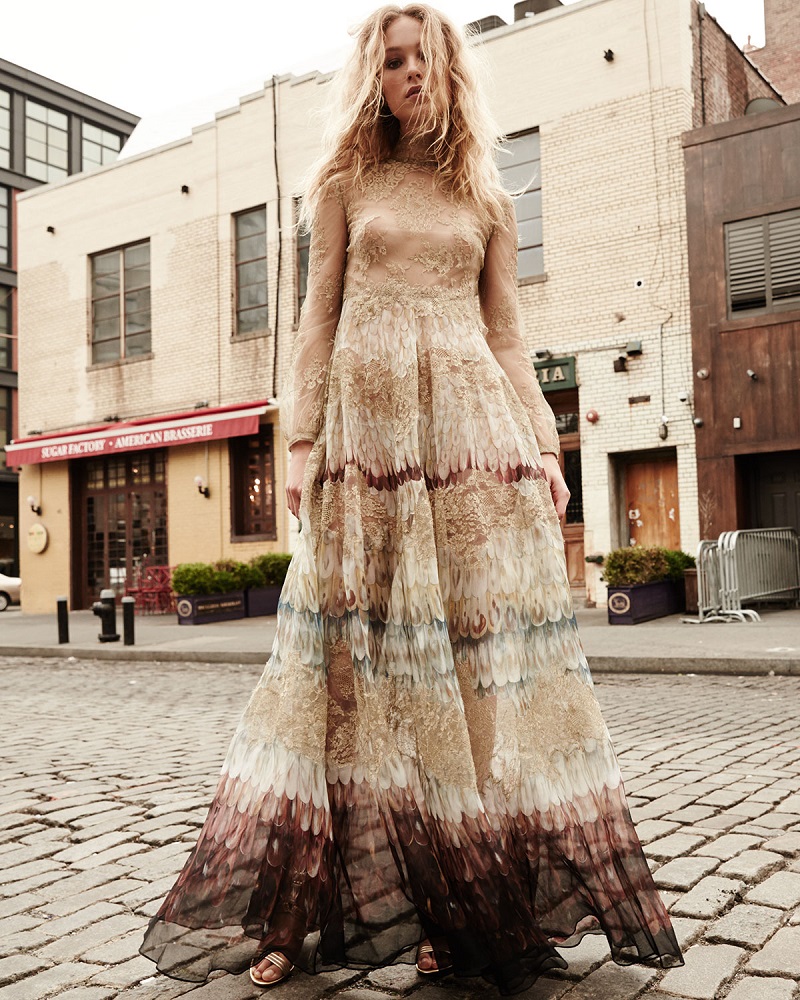 Valentino Angel Wings-Print Lace Gown