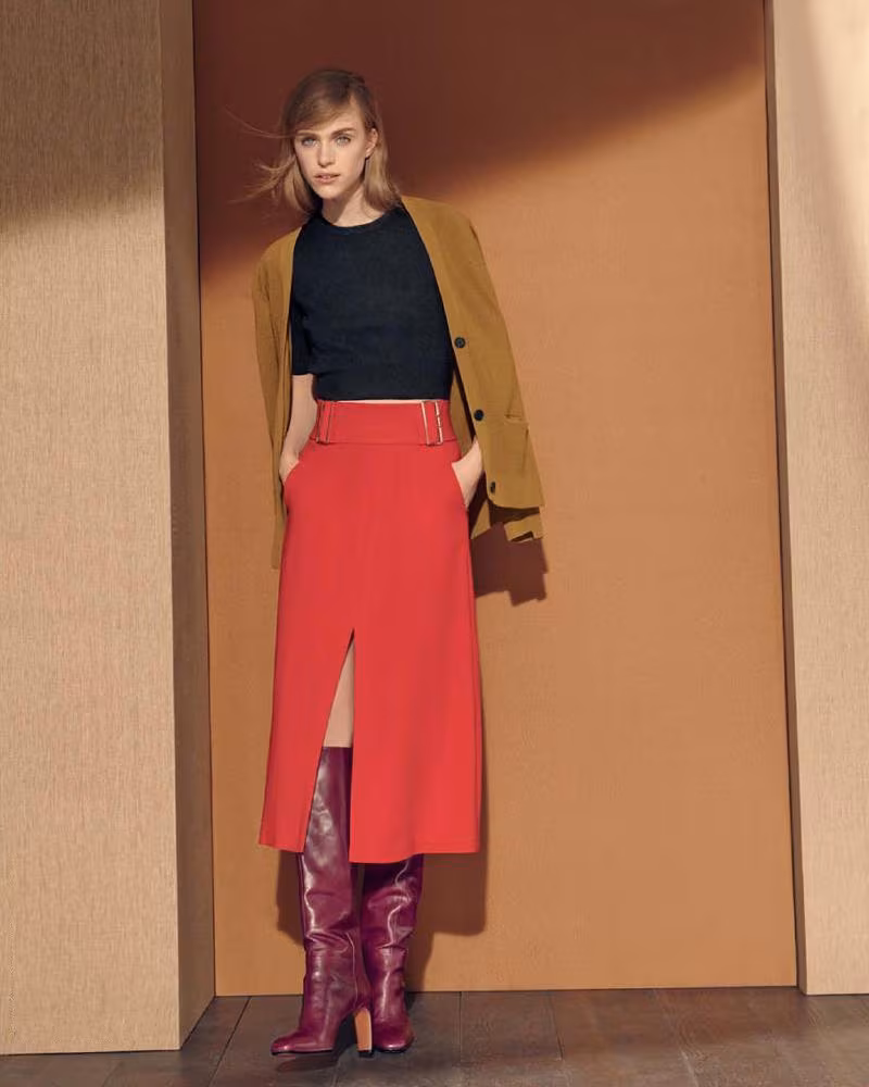 A.L.C. Baker Buckled Crepe Skirt
