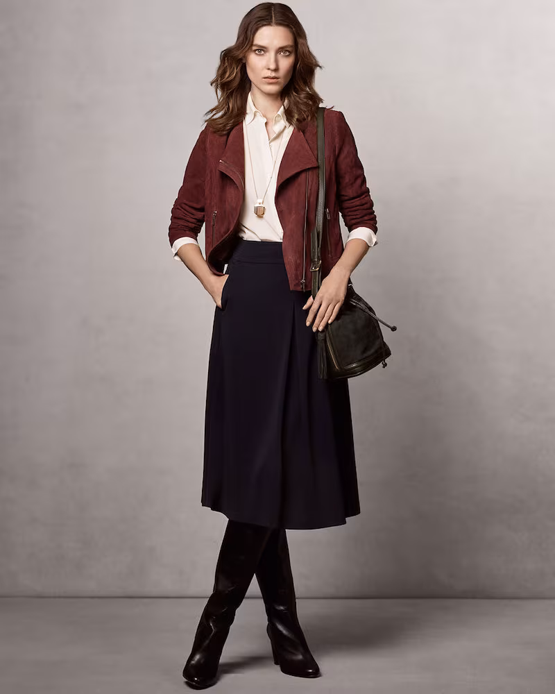 Ann Taylor Pleat-Front Midi Skirt