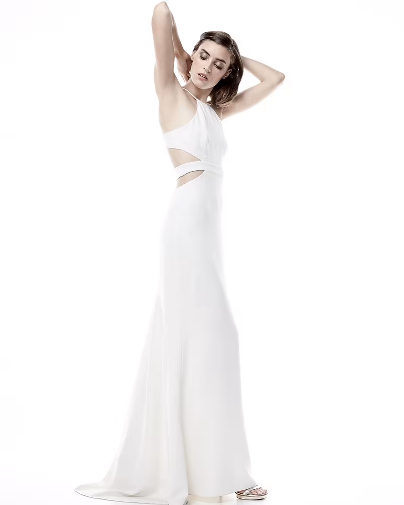 Halston Heritage Halter Back-Cutout Cocktail Gown-