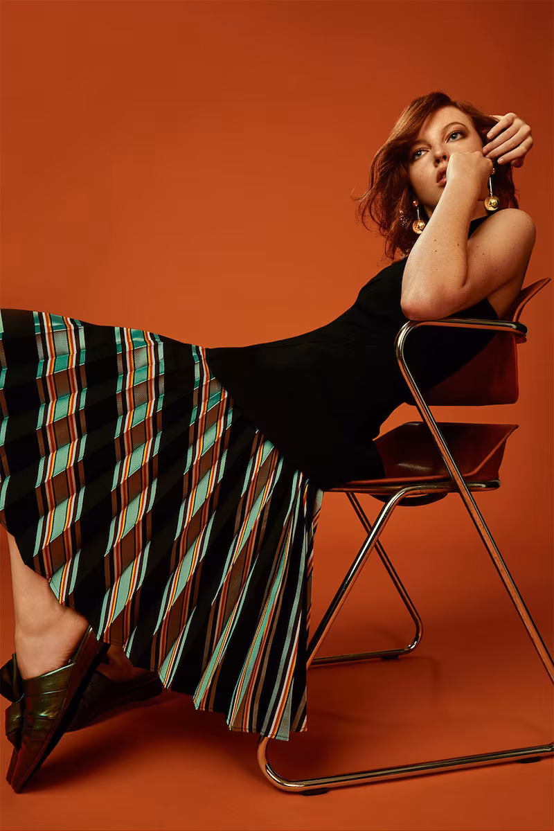J.W. Anderson Cotton Silk Printed Fan Pleat Skirt