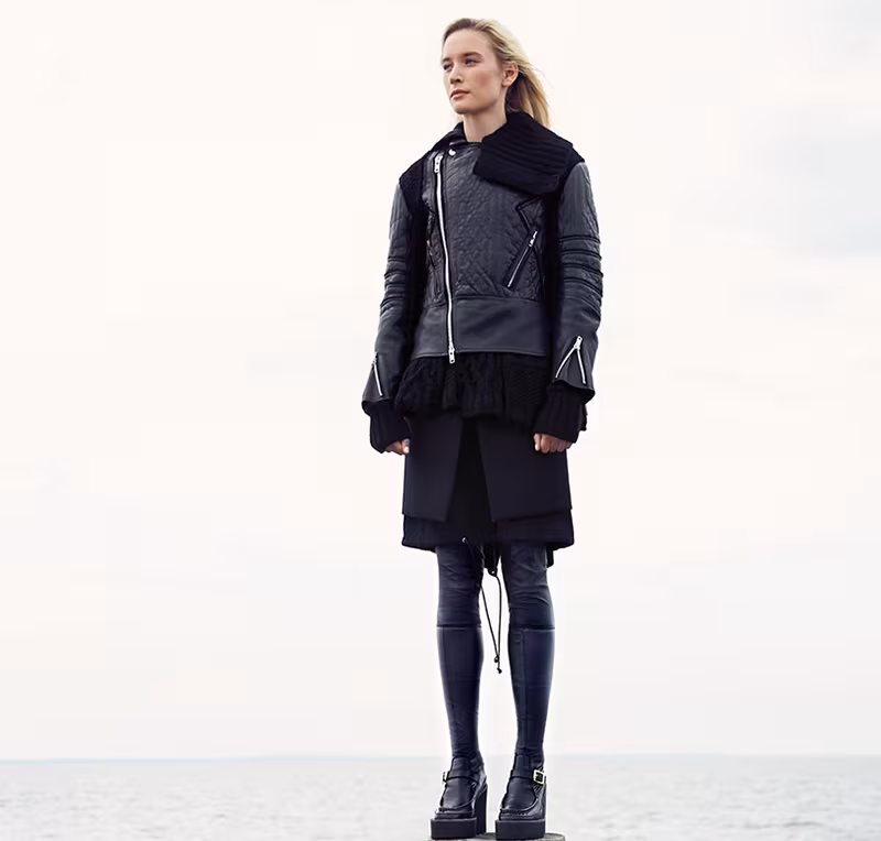 Sacai Leather & Cable-Knit Moto Jacket