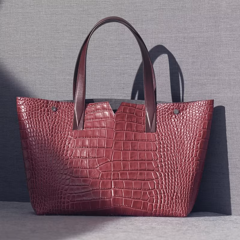 Vince Medium Croc Embossed Leather Tote