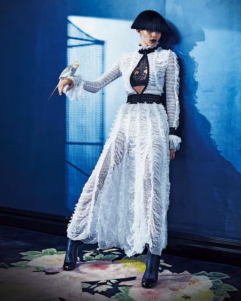 Alexander McQueen Mock-Neck Long-Sleeve Lace Gown