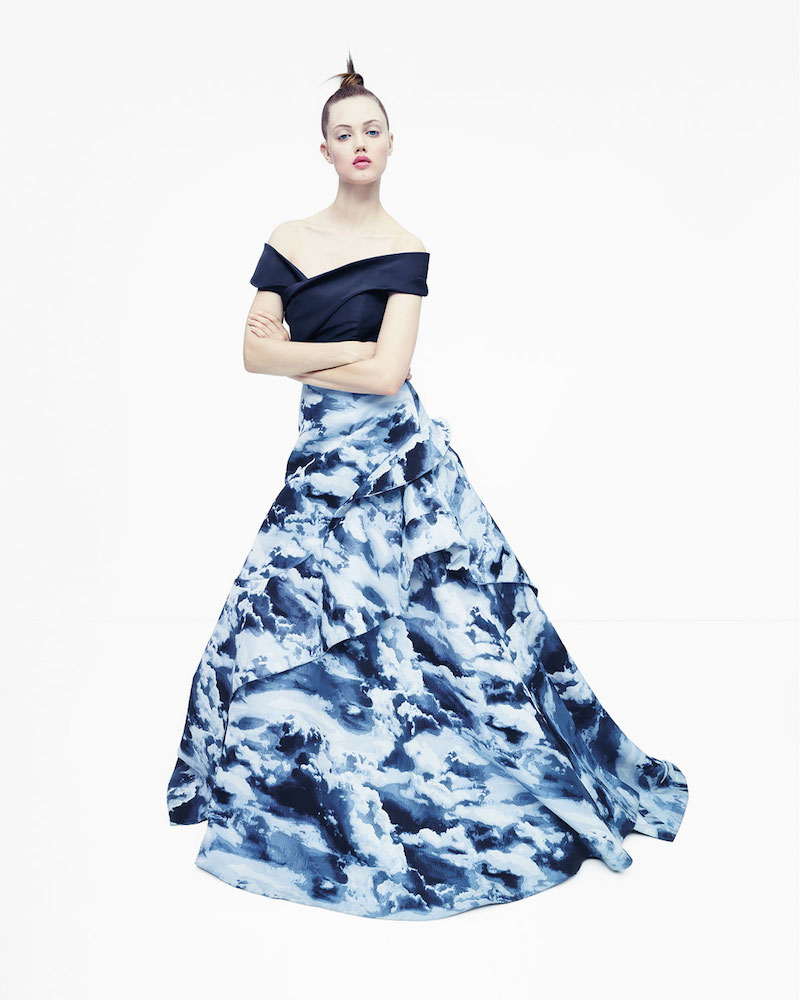 Carolina Herrera Cloud Jacquard Asymmetric Ruffle Gown