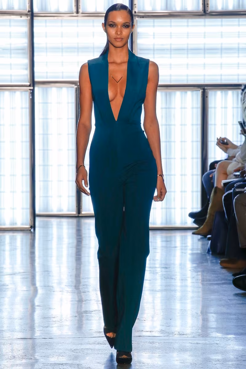Cushnie et Ochs Peaked-Lapel V-Neck Jumpsuit