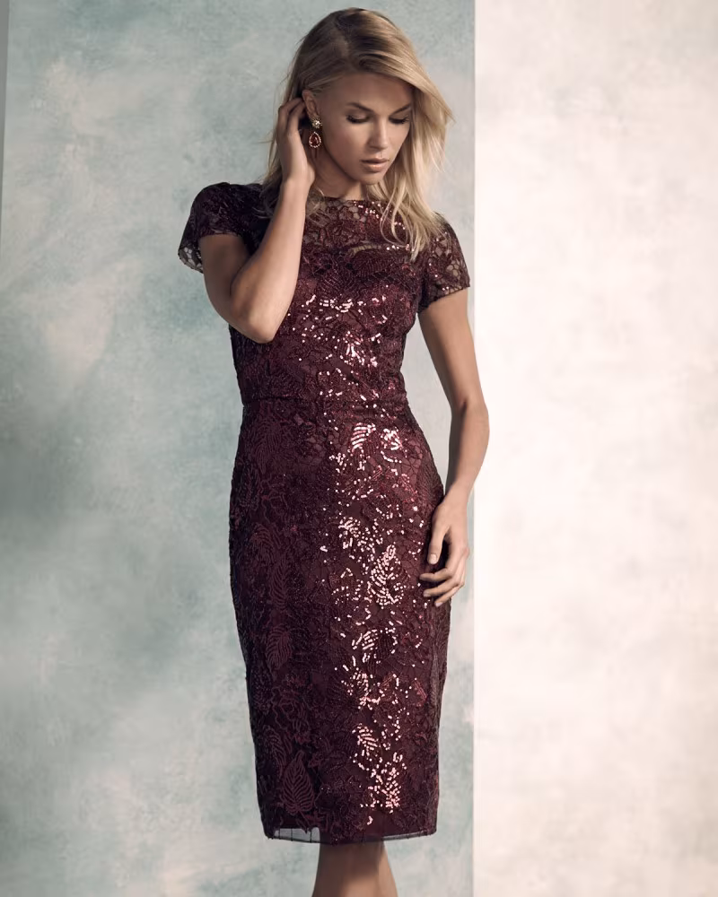 David Meister Short-Sleeve Sequined Sheath Dress