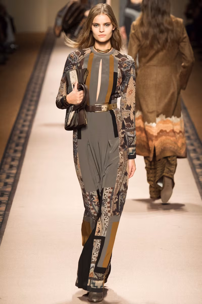 Etro Floral-Print Slit-Keyhole Pleated Gown
