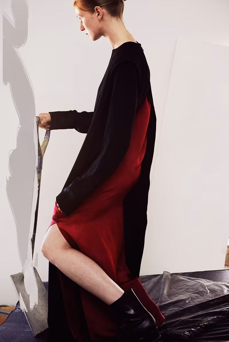 Haider Ackermann Black & Red Contrast Pleat Dress