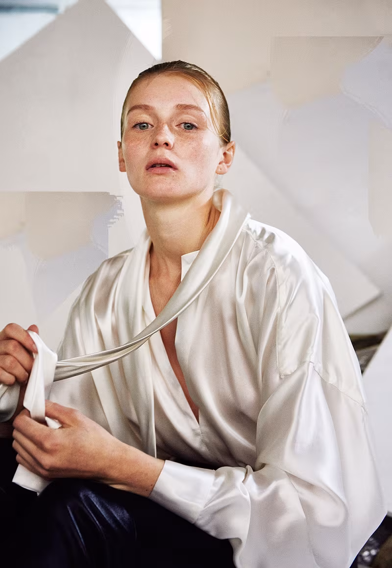 Haider Ackermann Ivory Silk Tie Blouse