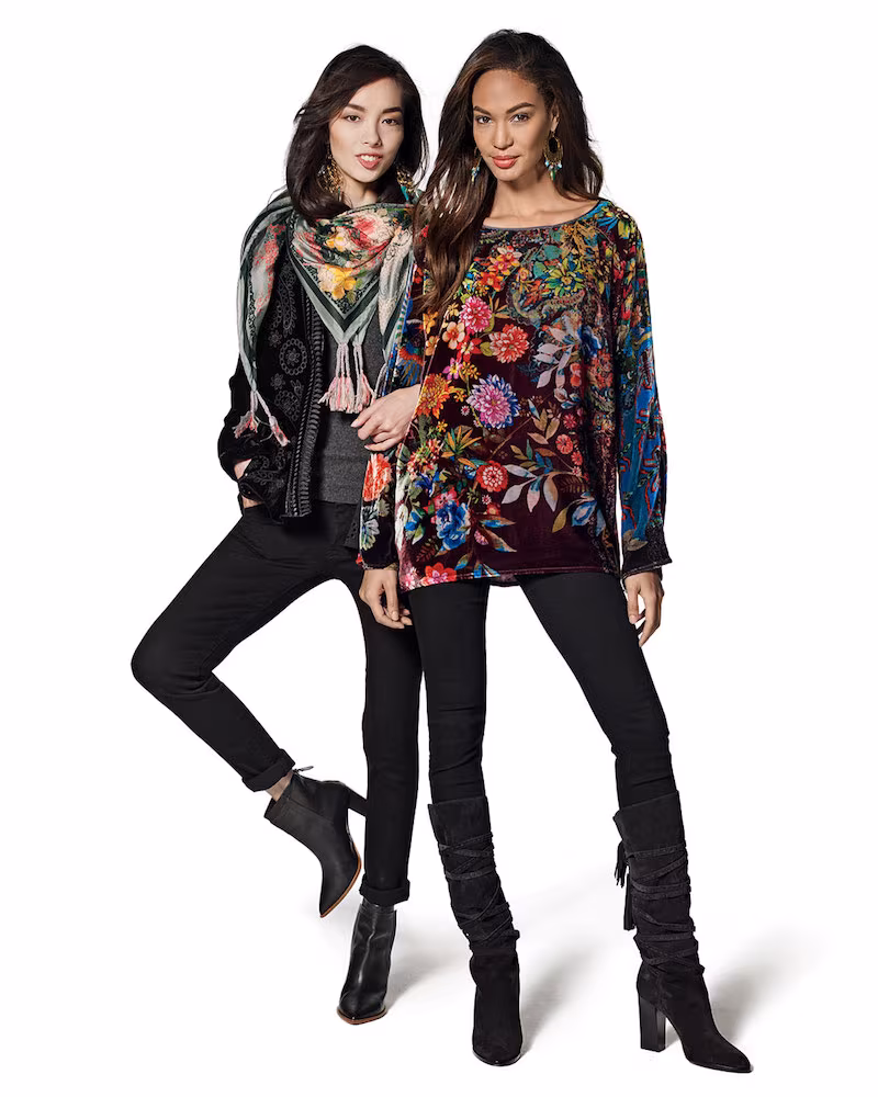 Johnny Was Collection Floral-Print Silk Scarf