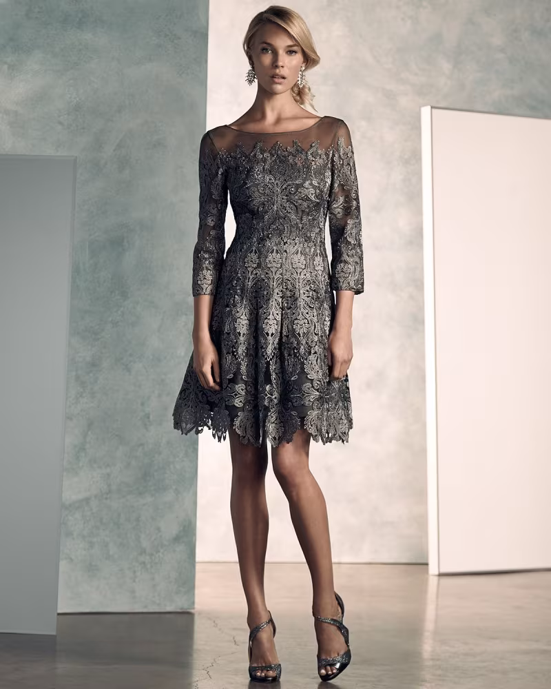 Kay Unger New York 34-Sleeve Lace A-line Cocktail Dress