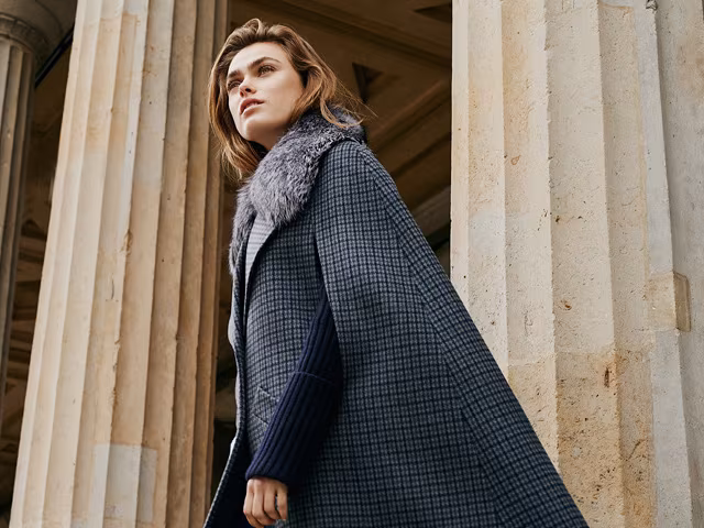 Michael Kors Collection Pressed Guncheck Wool & Fur Cape Coat