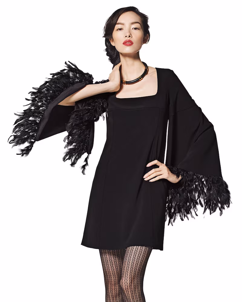 Nanette Lepore Cape Dress with Feather Cuffs