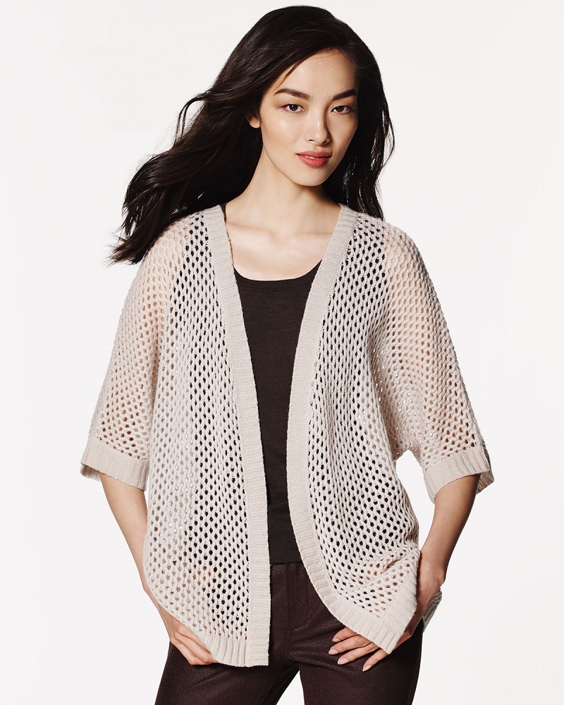 Neiman Marcus Cashmere Collection Open Weave Knit Cardigan