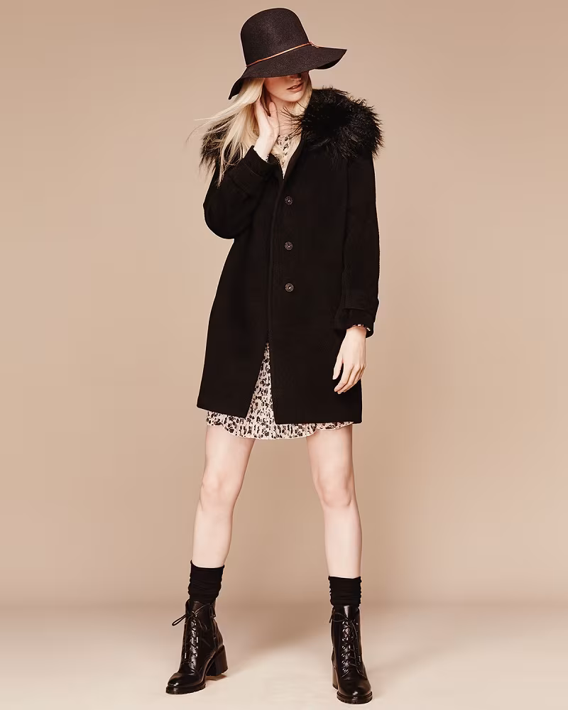 Rebecca Taylor Fur-Trim Wool Coat