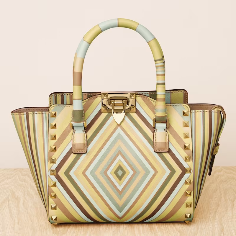 Valentino Rockstud Double Handle Calfskin Leather Shopper
