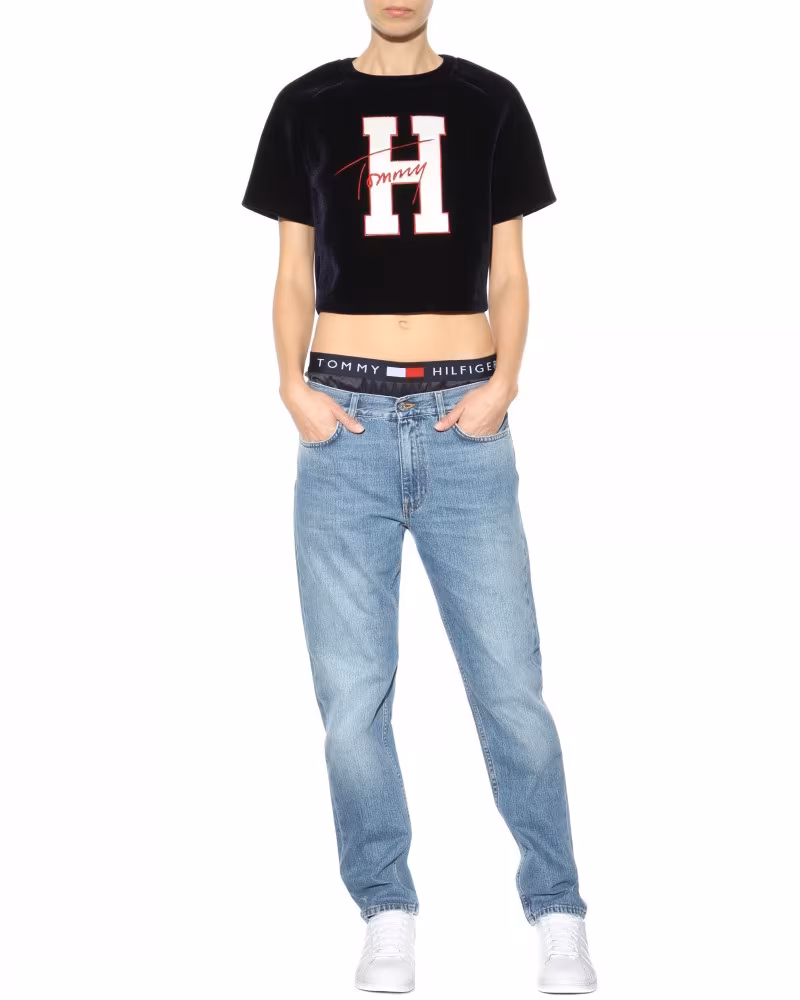 mytheresa.com x Tommy Hilfiger Embroidered Velvet Short-sleeved Sweater