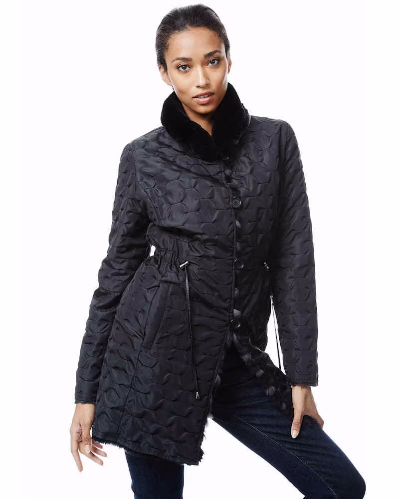 Belle Fare Two-Tone Rabbit Fur Reversible Coat_1