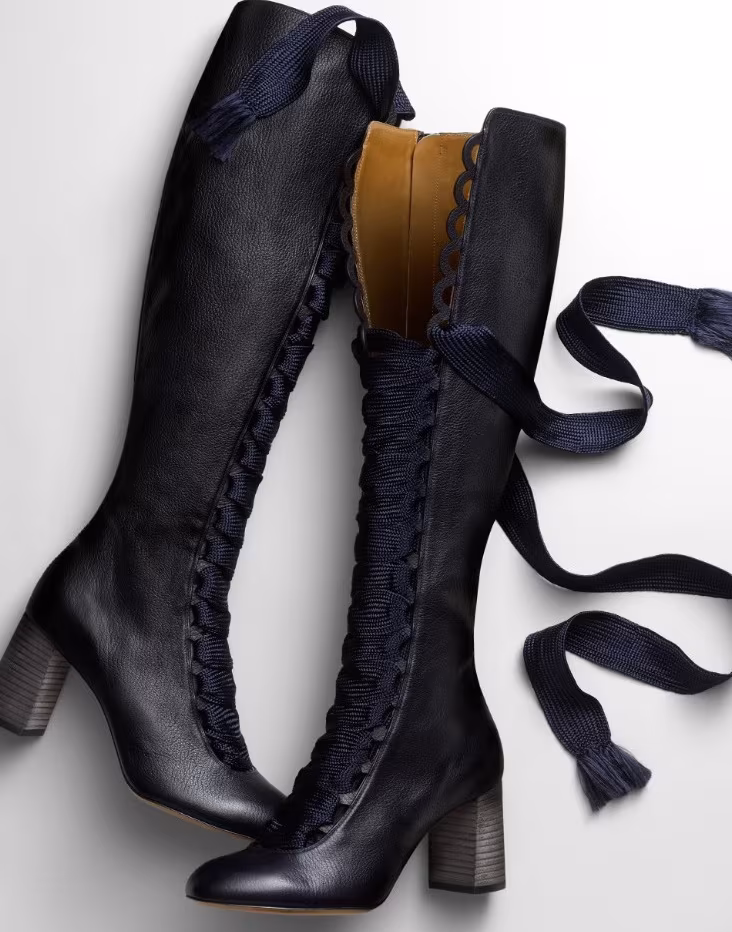 Chloé Lace-up front leather knee boots