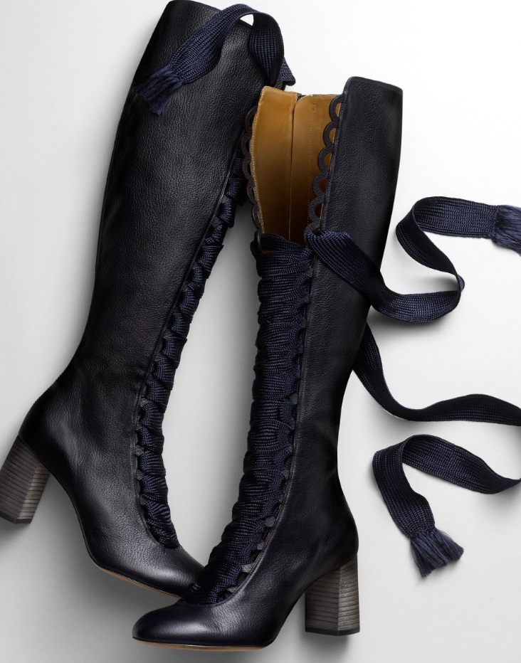 Chloé Lace-up front leather knee boots
