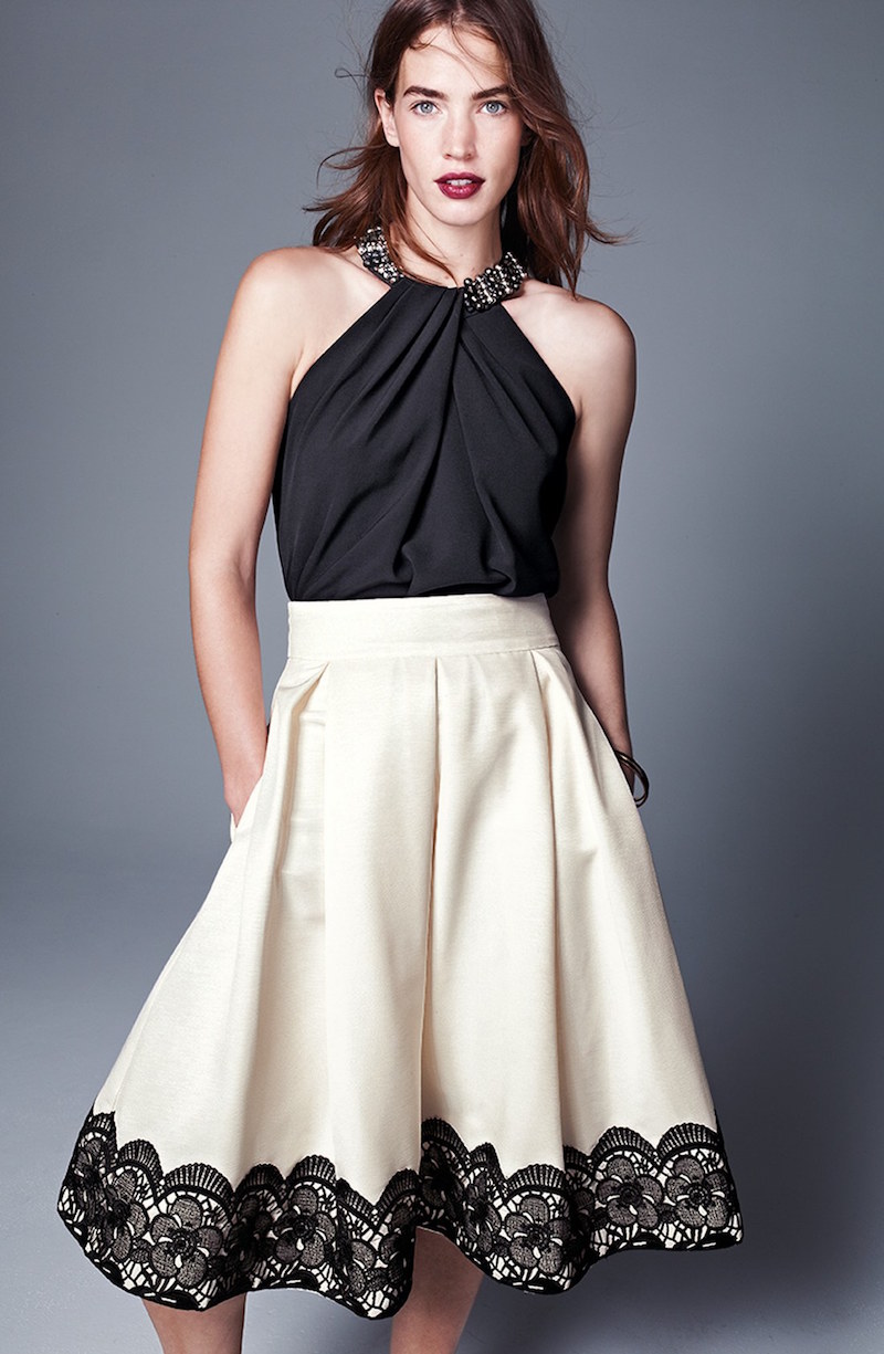 Eliza J Lace & Faille Midi Skirt