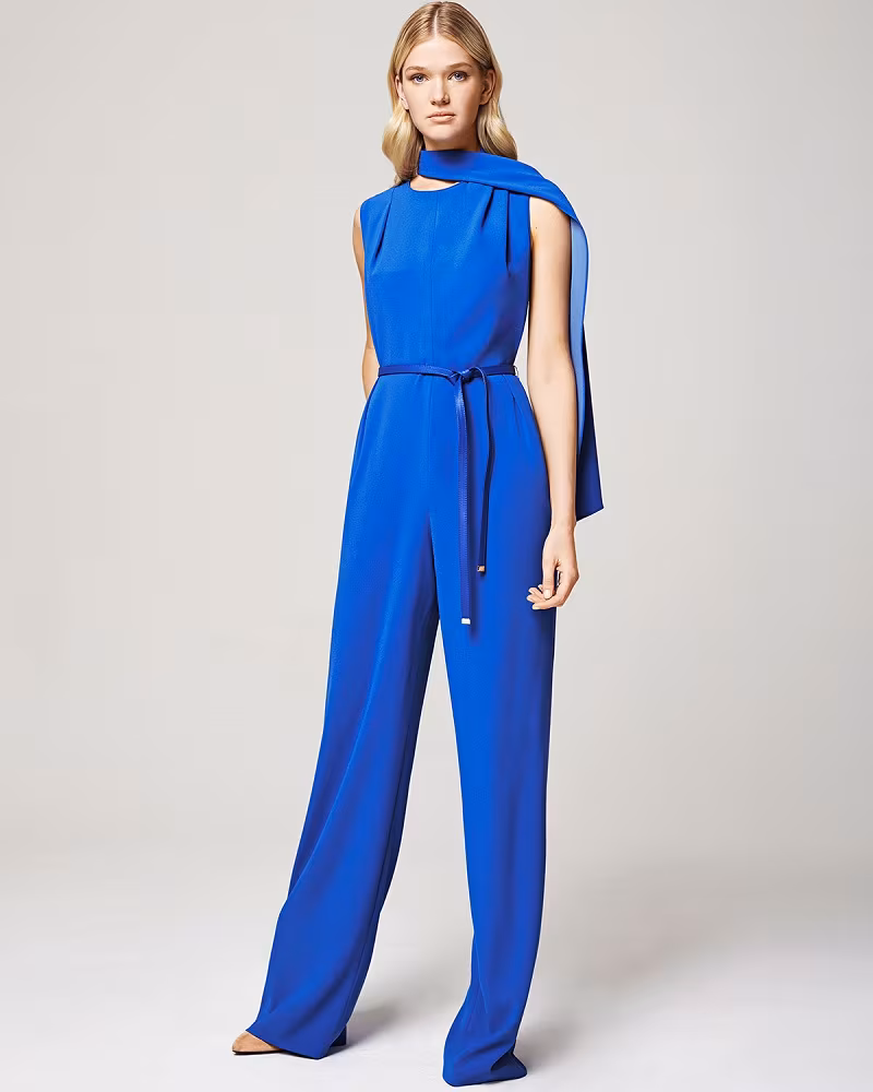 Escada Sleeveless Wide-Leg Belted Jumpsuit
