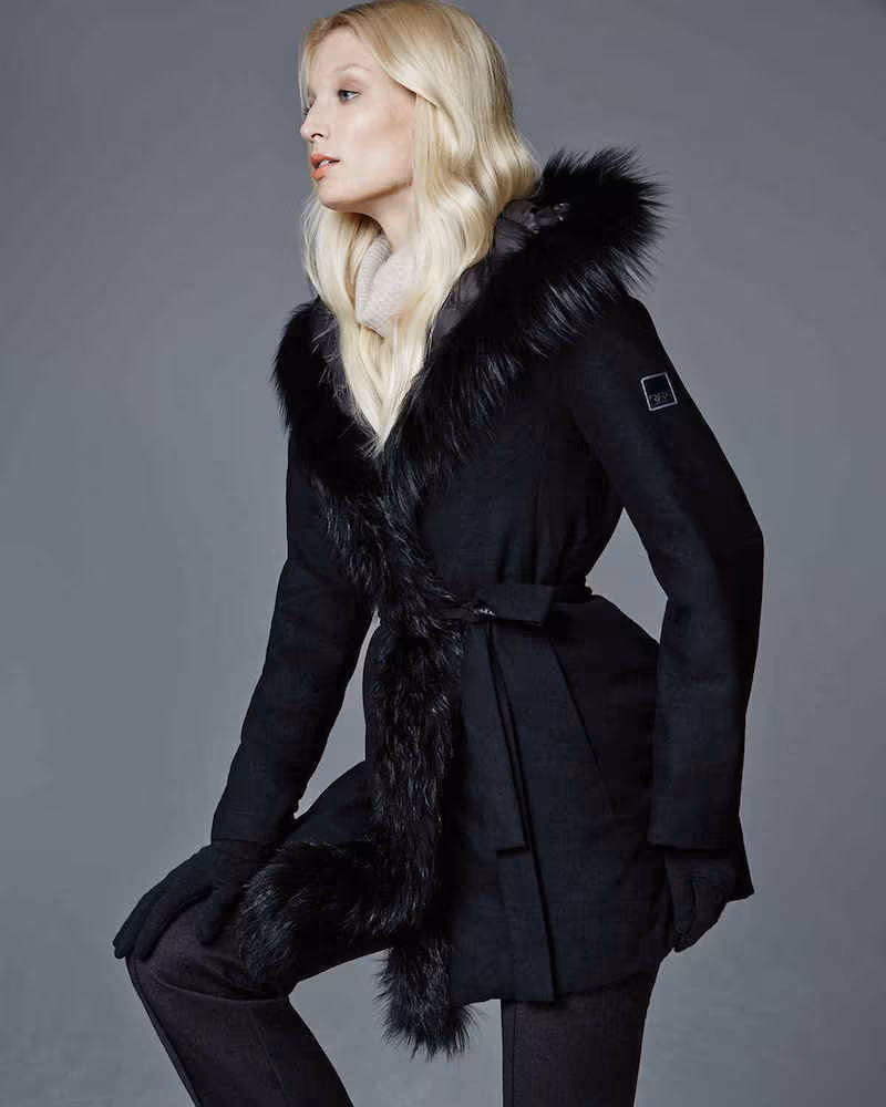Fleurette Reversible Wool-Blend Coat with Fur Trim