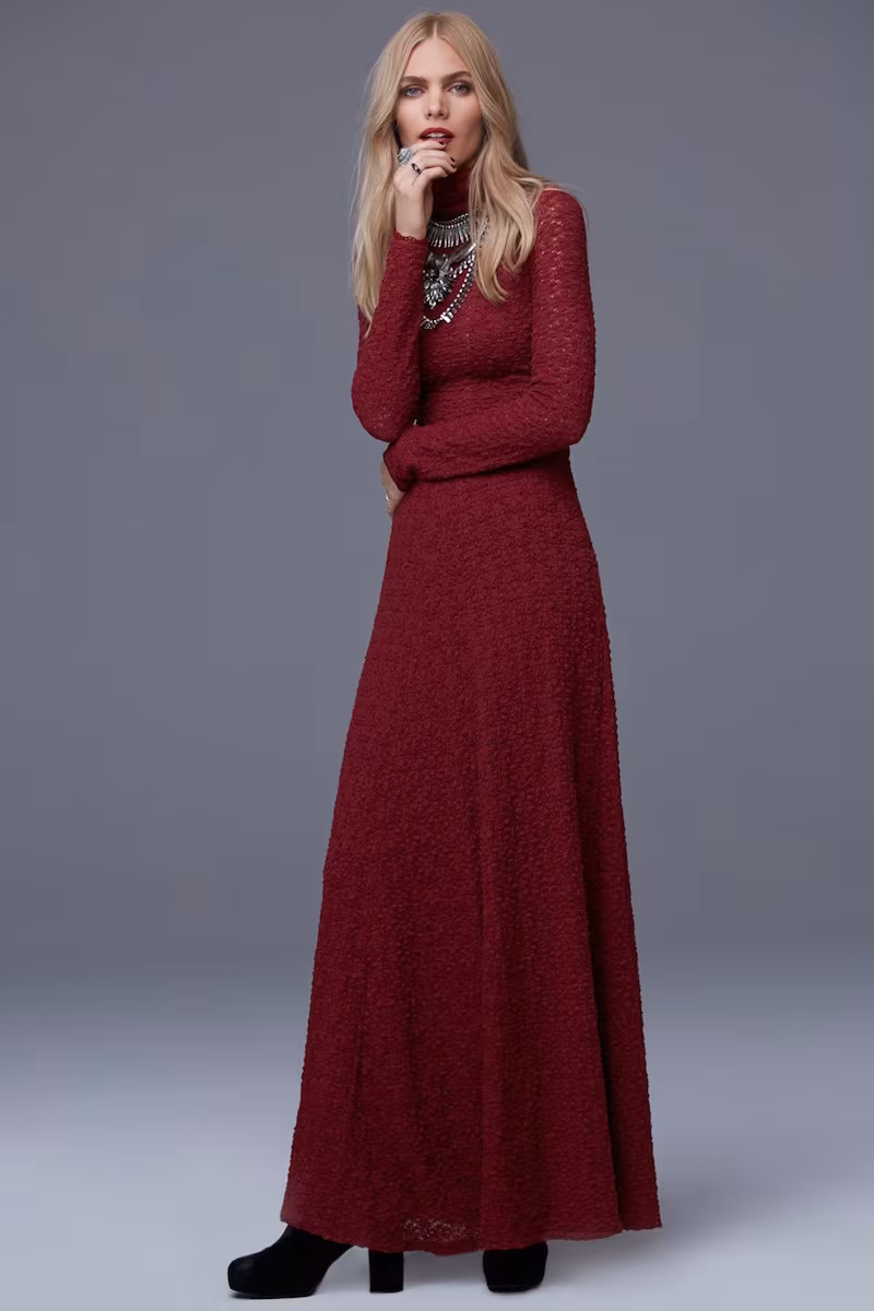 Free People Floral Lace Turtleneck Maxi Dress
