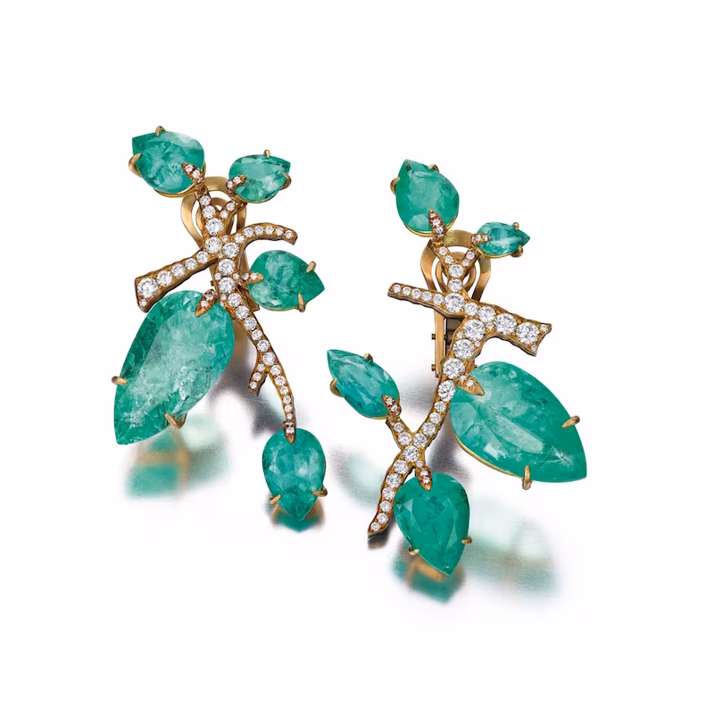 Judy Geib Emerald & Diamond Branch Earrings