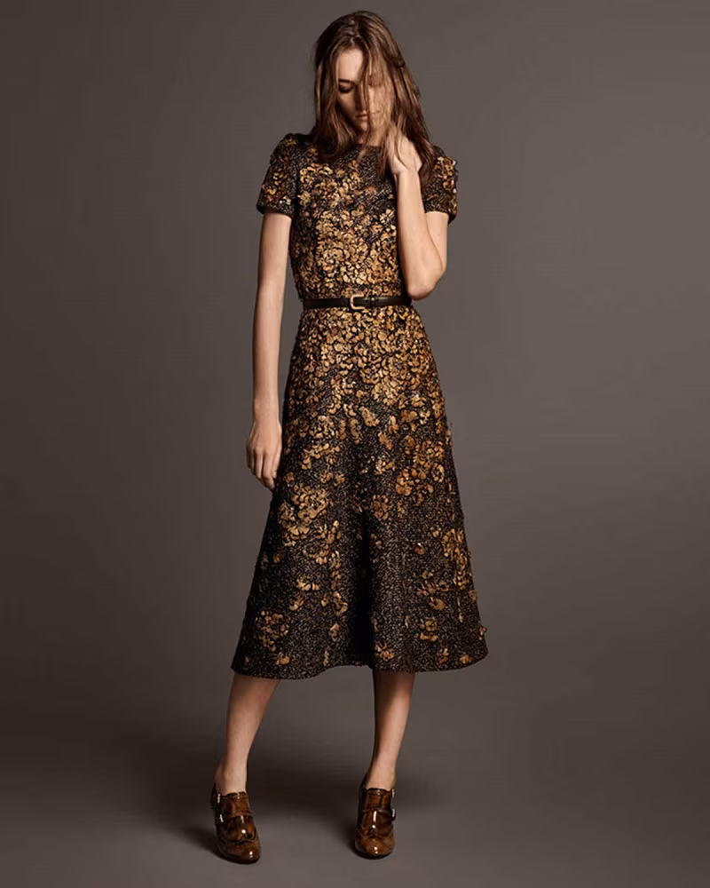 Michael Kors Collection Feather-Embroidered Short-Sleeve Dress