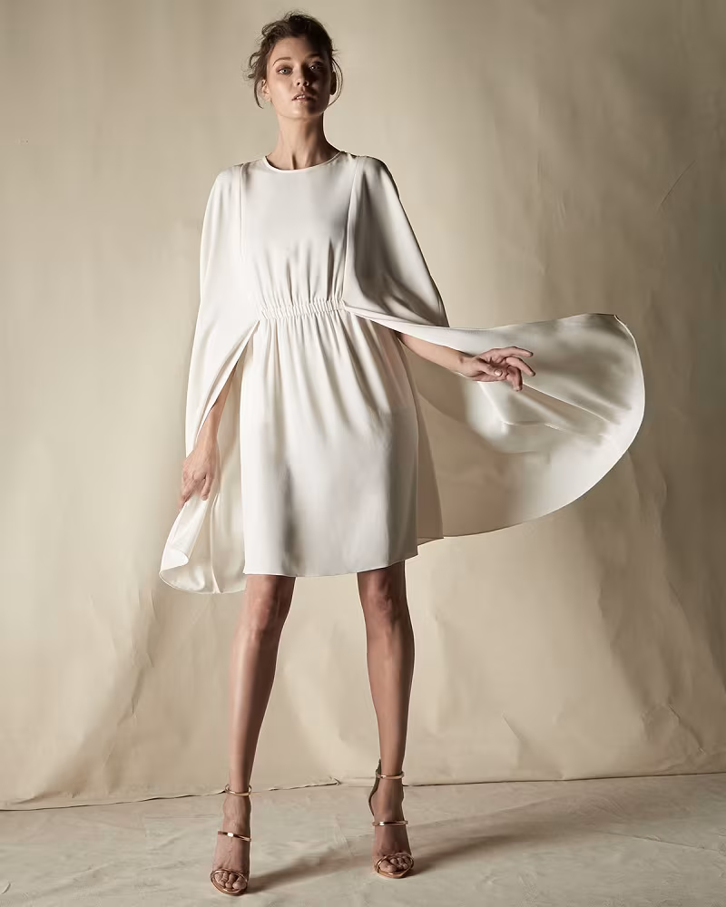 Co Jewel-Neck Crepe Cape Dress