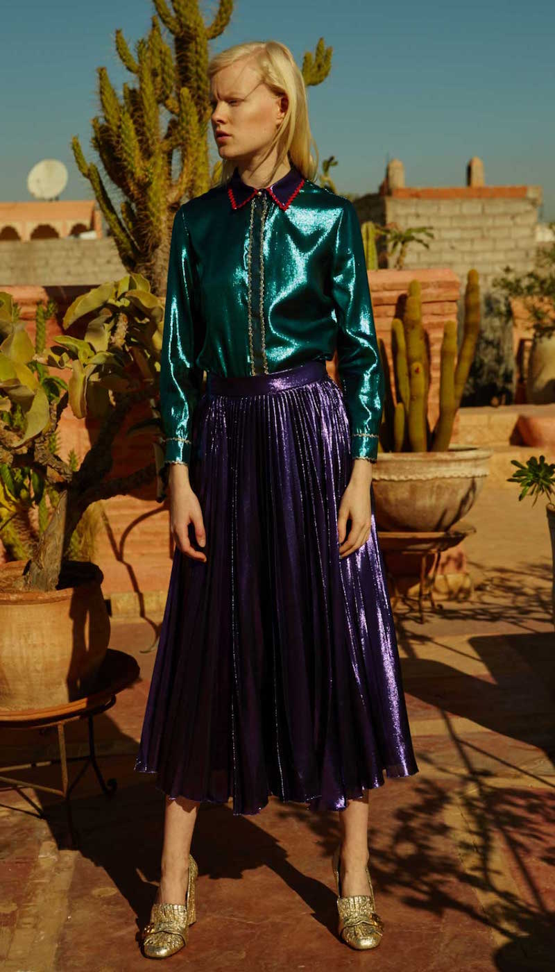 GUCCI Metallic Silk-blend Pleated Midi Skirt