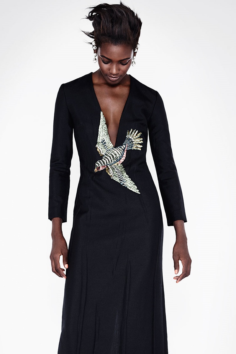 Gucci Bird-embroidery silk gown