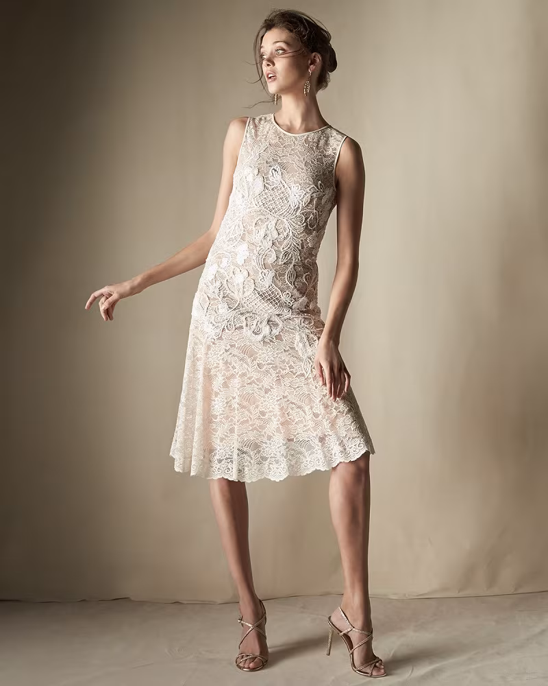 Jenny Packham Floral-Applique Lace Cocktail Dress