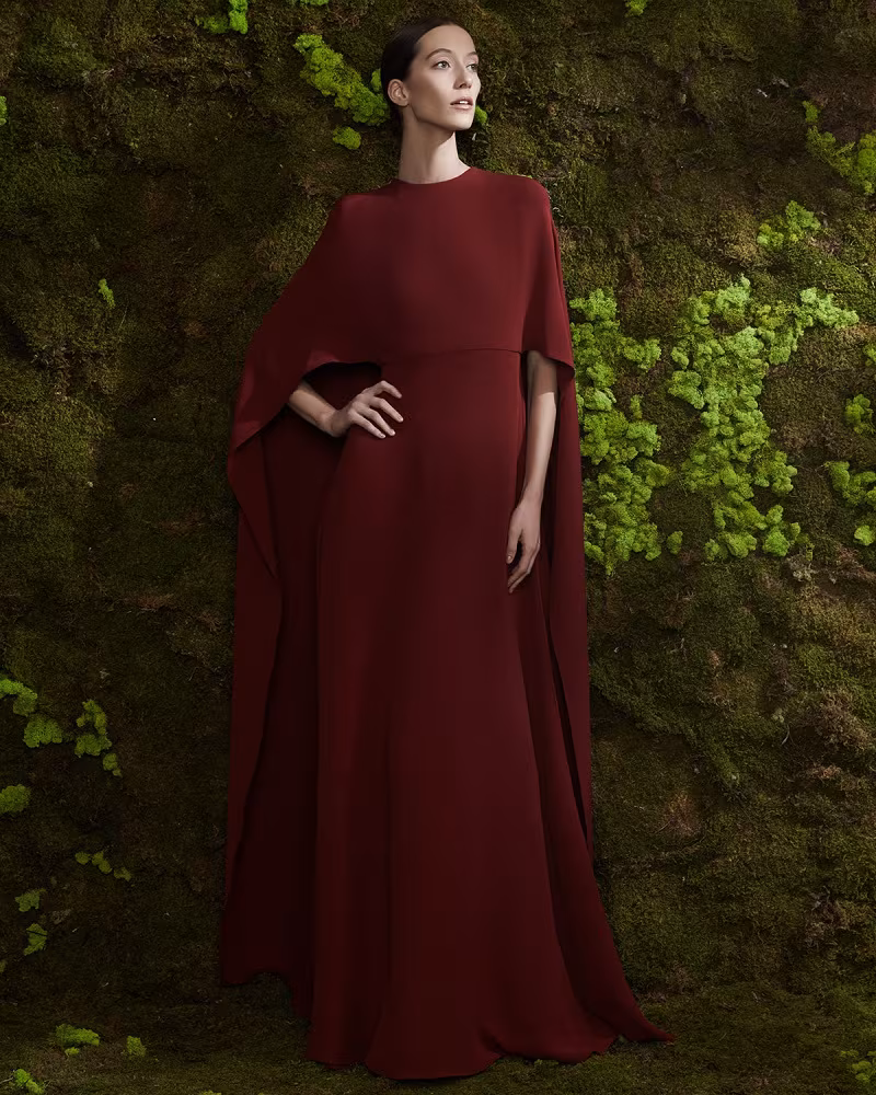 Valentino Jewel-Neck Half-Sleeve Capelet Gown