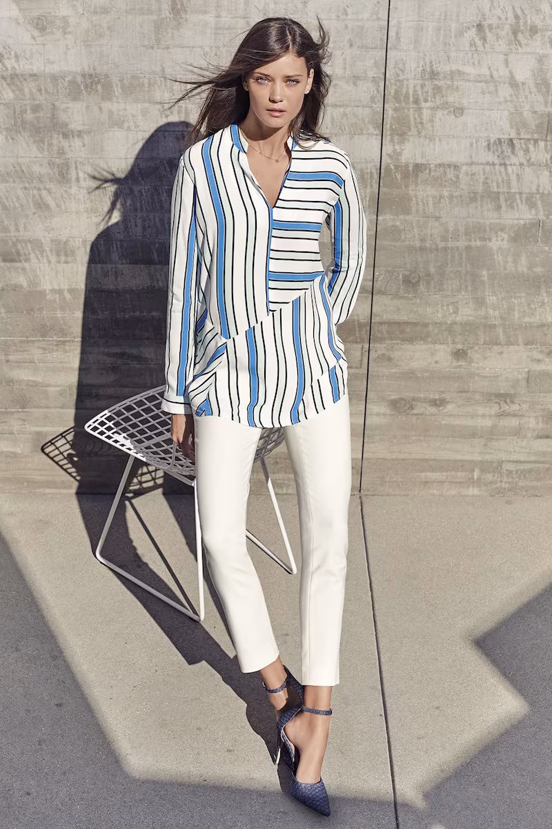 Vince Camuto Small Havana Stripe Split Neck Blouse