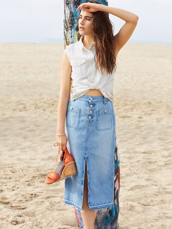 7 For All Mankind Exposed Button Long Skirt