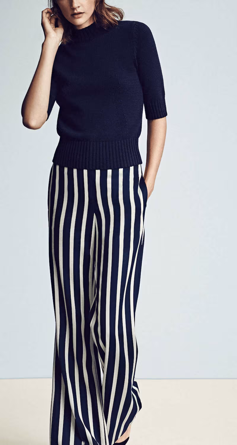 Ann Taylor Fluid Stripe High Waist Flare Trousers