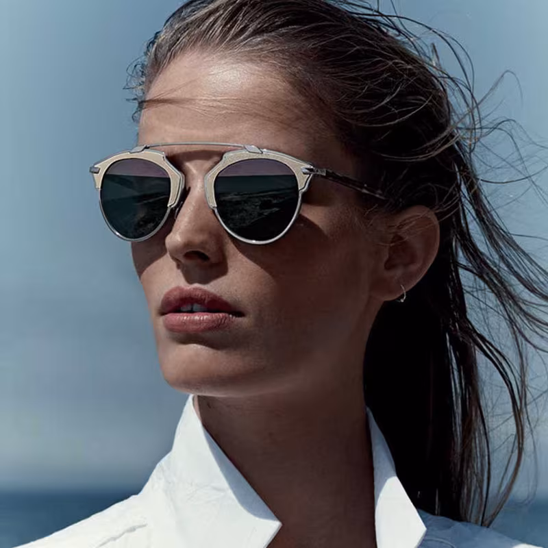Dior So Real Leather-Trim Metal Sunglasses