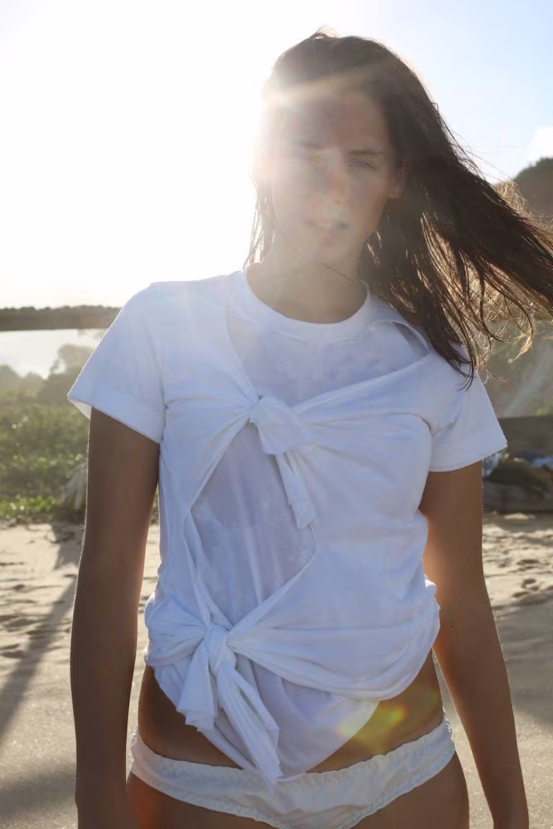 Marques'Almeida Slashed-knotted short-sleeved T-shirt in White