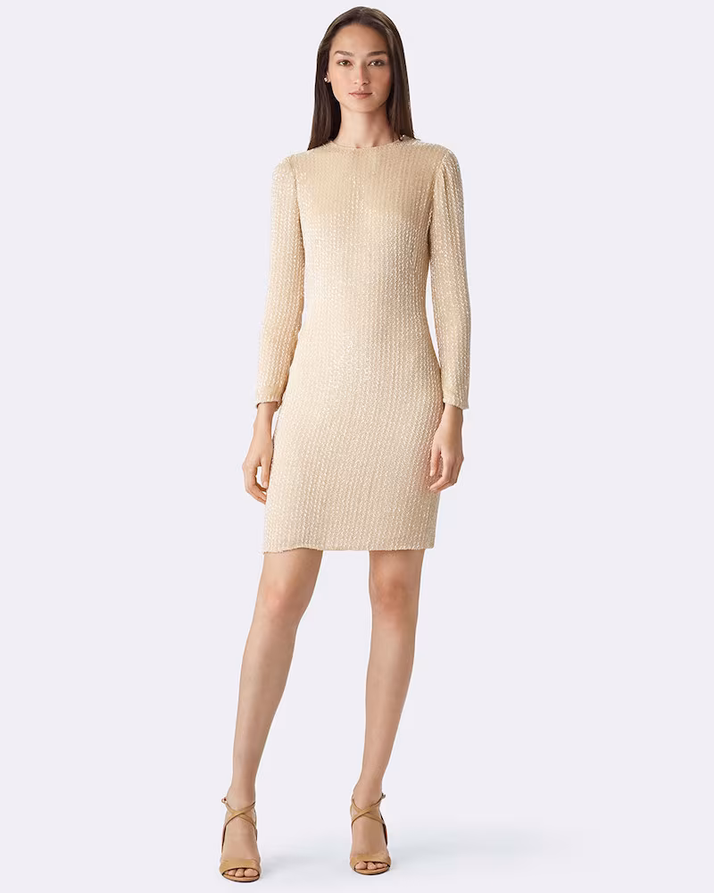 Ralph Lauren Long-Sleeve Embellished Cocktail Dress