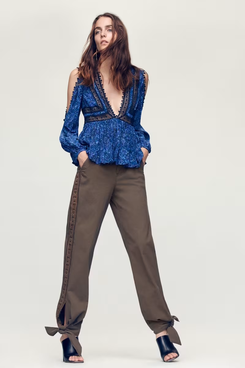 Rebecca Taylor Twill Embroidered Pant