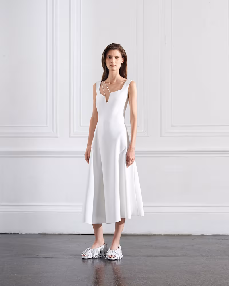 Victoria Beckham Asymmetric Cut Out Flare Midi Dress