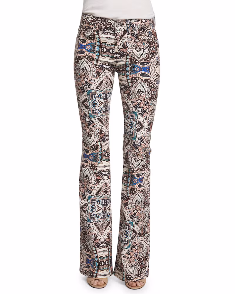 7 For All Mankind Low-Rise Paisley Flare-Leg Jeans