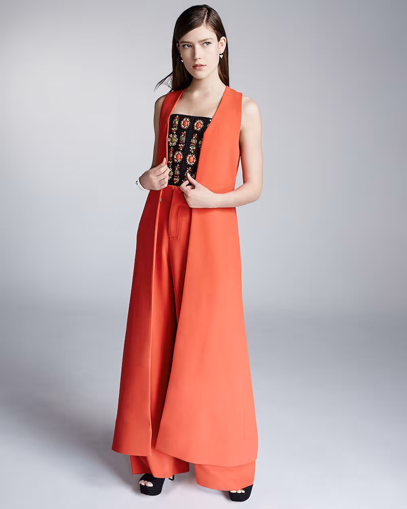 Alice + Olivia Angelica Long Crepe Shawl-Collar Vest